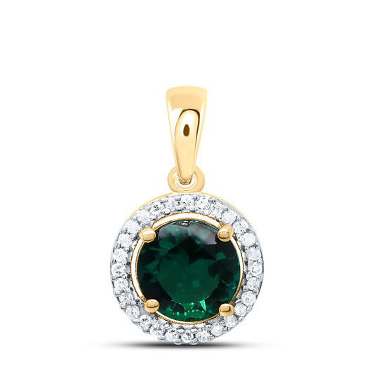10K Yellow or White Gold 1/12 Ctw Natural Diamond 6MM Round Emerald Synthetic Pendant