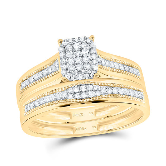 10K Yellow or White Gold 1/3 Ctw Natural Diamond Emerald Trio Set, Womens Size: 5-9, Mens Size: 8-12