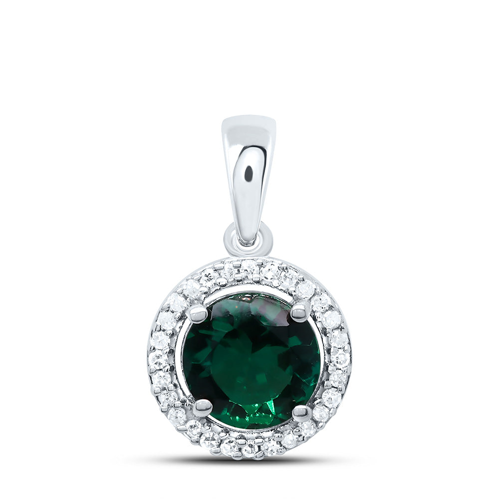 10K Yellow or White Gold 1/12 Ctw Natural Diamond 6MM Round Emerald Synthetic Pendant