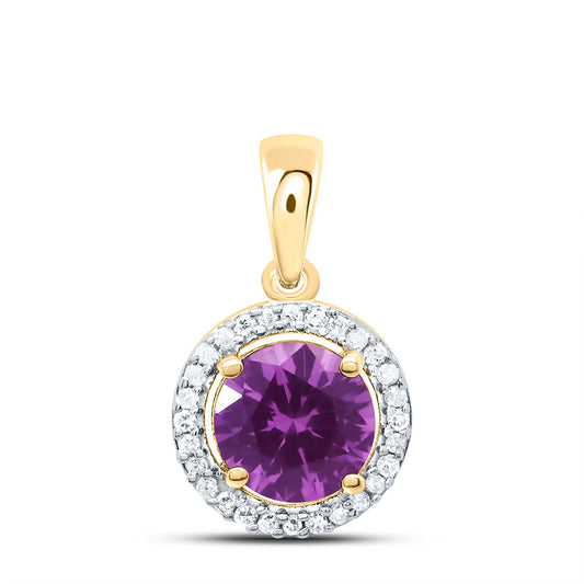 10K Yellow or White Gold 1/12 Ctw Natural Diamond 6MM Round Alexandrite Synthetic Pendant