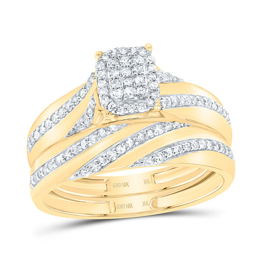 10K Yellow or White Gold 1/2 Ctw Natural Diamond Emerald Trio Set, Womens Size: 5-9, Mens Size: 8-12