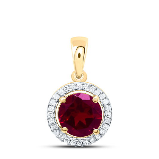 10K Yellow or White Gold 1/12 Ctw Natural Diamond 6MM Round Ruby Synthetic Pendant