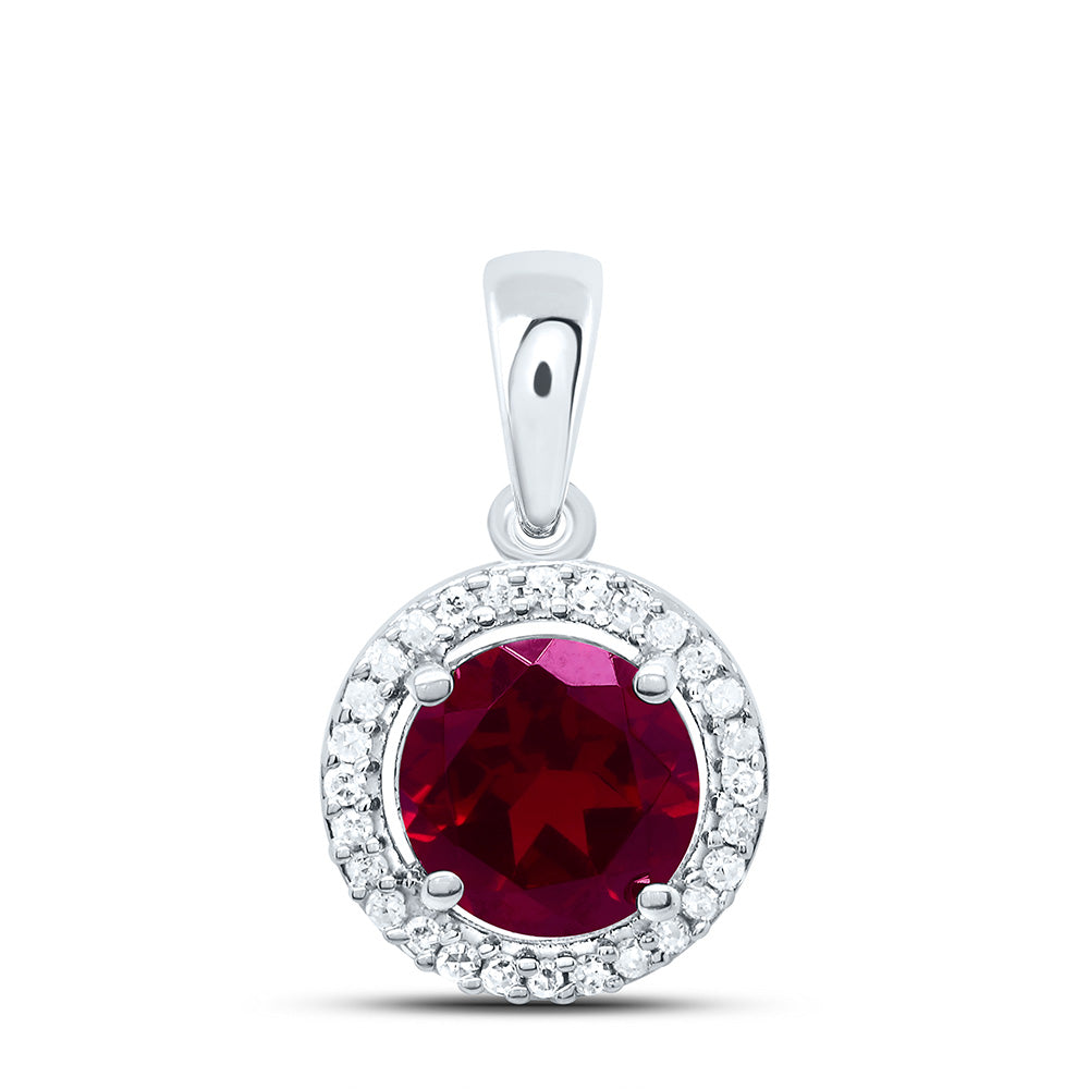 10K Yellow or White Gold 1/12 Ctw Natural Diamond 6MM Round Ruby Synthetic Pendant