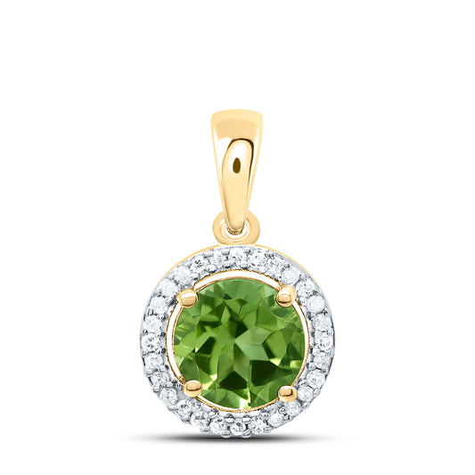 10K Yellow or White Gold 1/12 Ctw Natural Diamond 6MM Round Peridot Synthetic Pendant