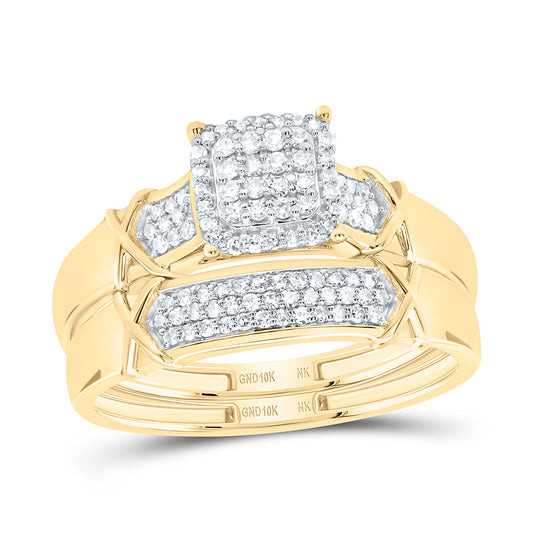 10K Yellow or White Gold 1/2 Ctw Natural Diamond Cushion Trio Set, Womens Size: 5-9, Mens Size: 8-12