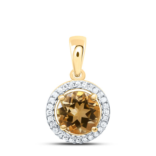 10K Yellow or White Gold 1/12 Ctw Natural Diamond 6MM Round Citrine Synthetic Pendant