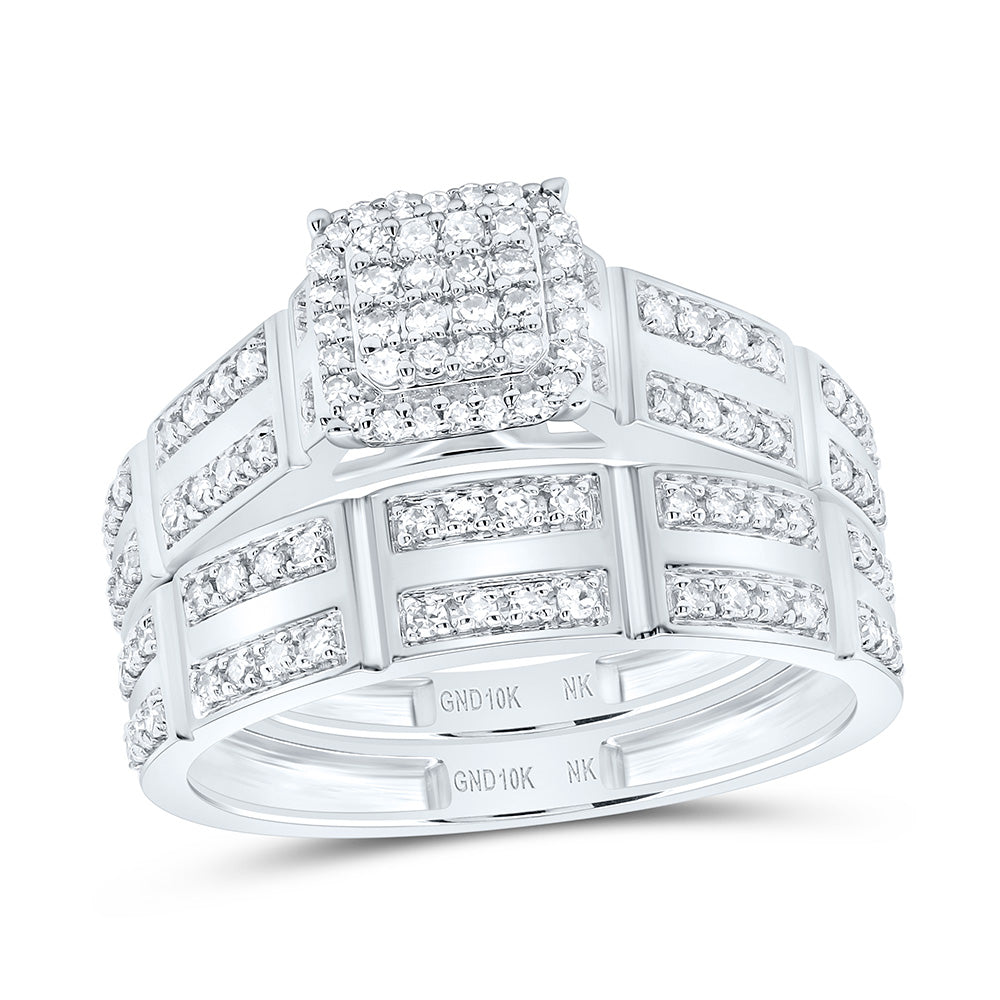10K White Gold 5/8Cttw Natural Diamond Cushion Trio Set