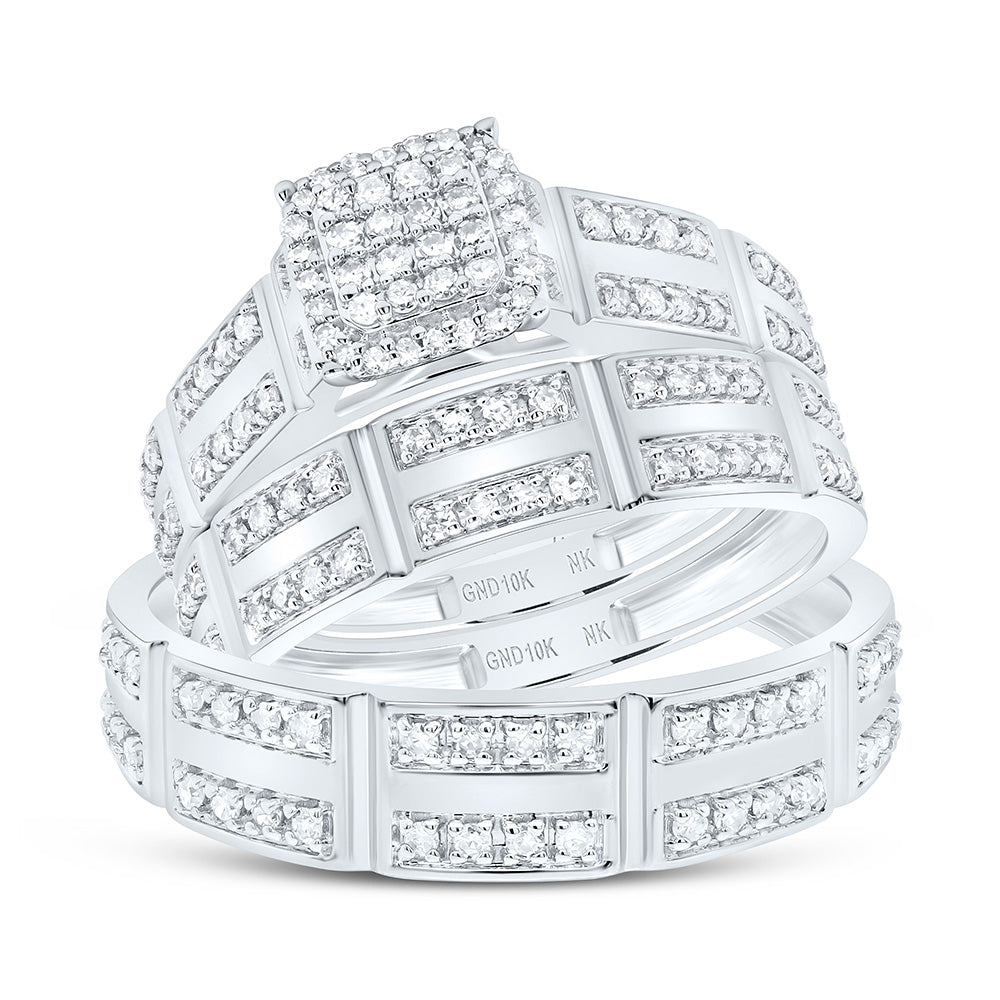 10K White Gold 5/8Cttw Natural Diamond Cushion Trio Set