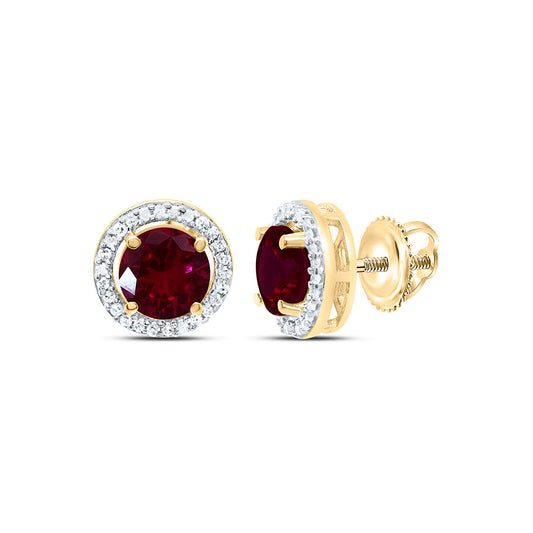 10K Yellow or White Gold 1/10 Ctw Natural Diamond 5MM Round Garnet Synthetic Earring