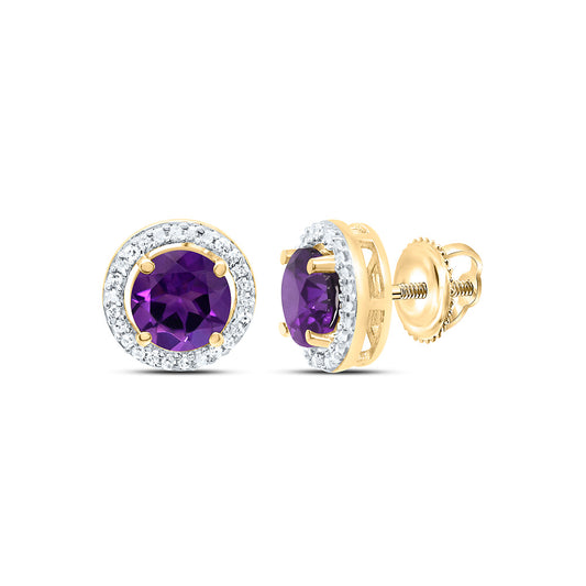 10K Yellow or White Gold 1/10 Ctw Natural Diamond 5MM Round Amethyst Synthetic Earring