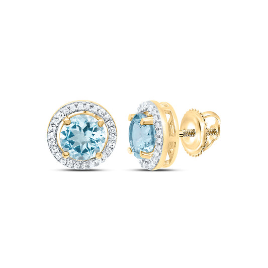 10K Yellow or White Gold 1/10 Ctw Natural Diamond 5MM Round Aquamarine Synthetic Earring