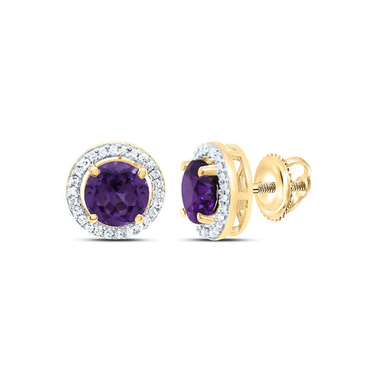 10K Yellow or White Gold 1/10 Ctw Natural Diamond 5MM Round Alexandrite Synthetic Earring