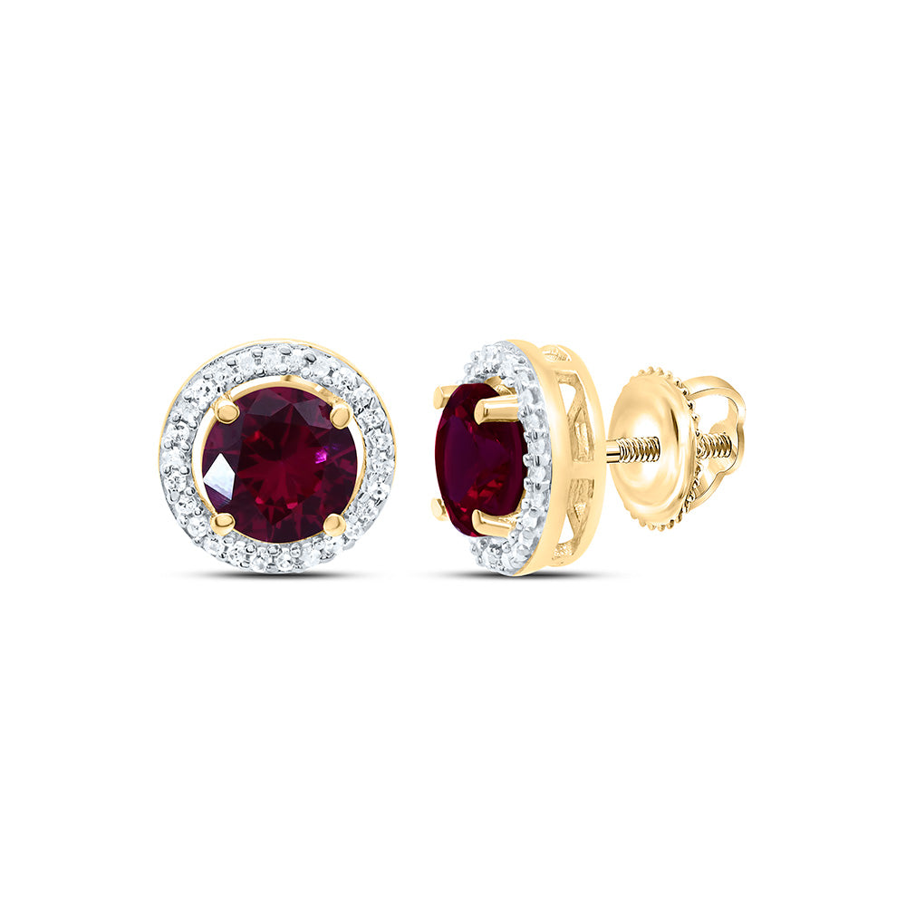 10K Yellow or White Gold 1/10 Ctw Natural Diamond 5MM Round Ruby Synthetic Earring