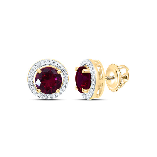 10K Yellow or White Gold 1/10 Ctw Natural Diamond 5MM Round Ruby Synthetic Earring