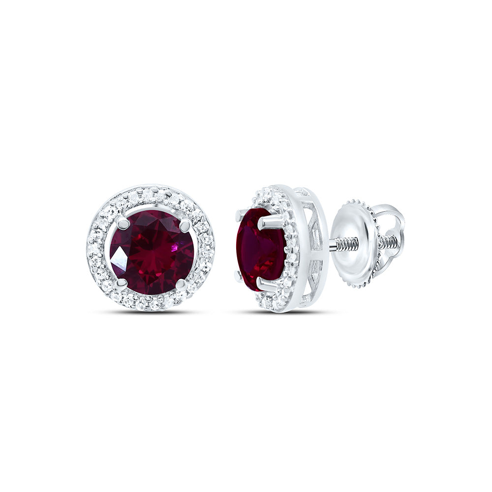 10K Yellow or White Gold 1/10 Ctw Natural Diamond 5MM Round Ruby Synthetic Earring
