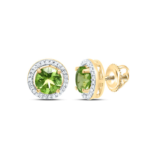 10K Yellow or White Gold 1/10 Ctw Natural Diamond 5MM Round Peridot Synthetic Earring