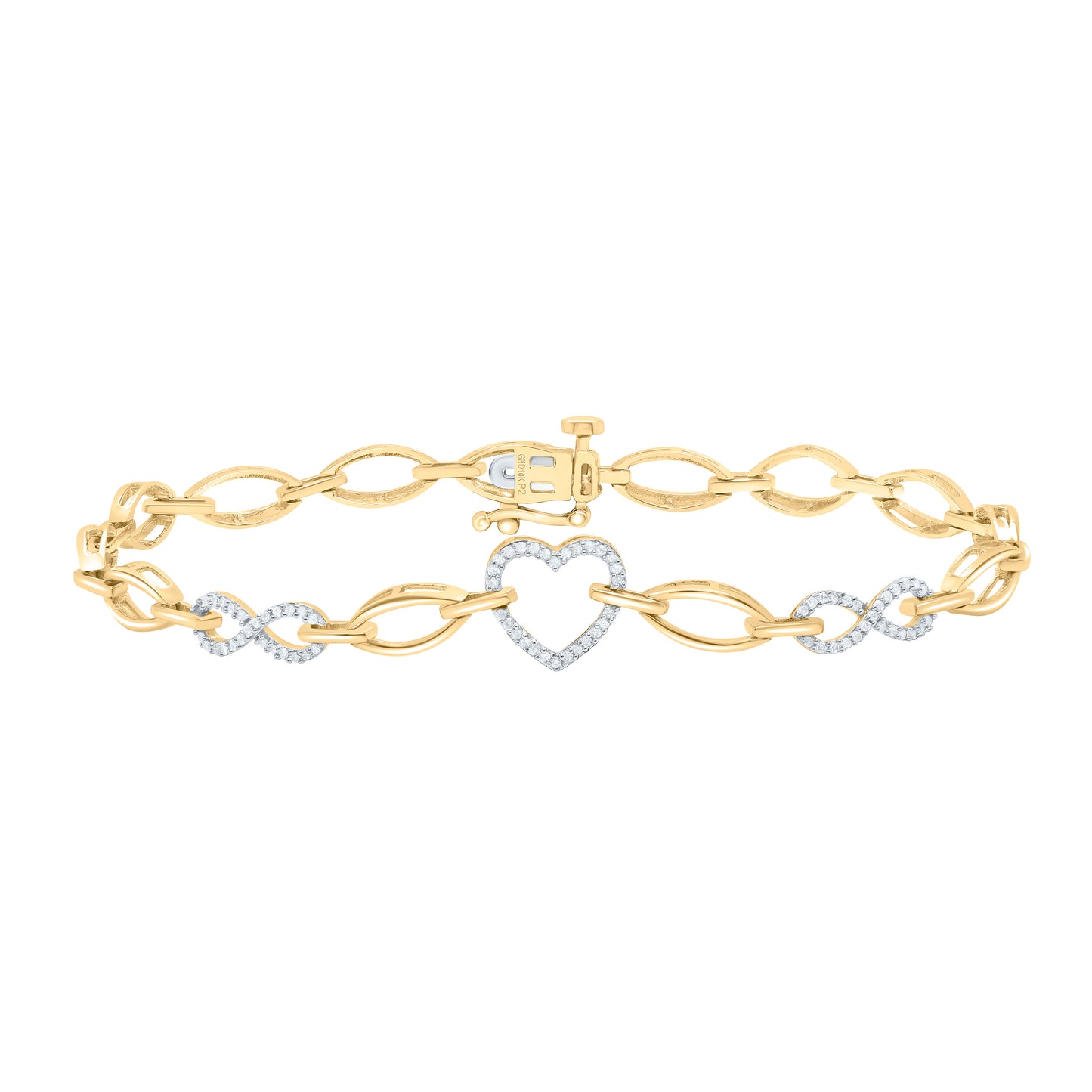 10K Yellow Or White Gold 1/6Cttw Natural Diamond Gift Ladies Heart Infinity Bracelet (7 Inch)