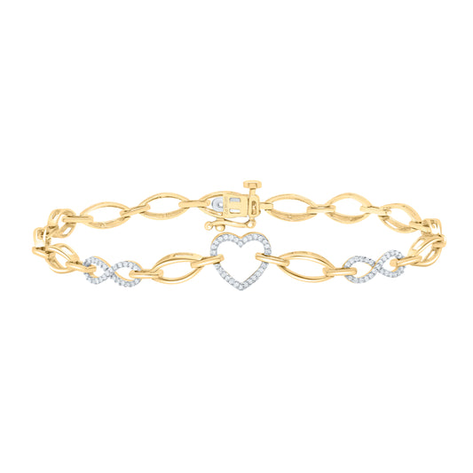 10K Yellow Or White Gold 1/6Cttw Natural Diamond Gift Ladies Heart Infinity Bracelet (7 Inch)