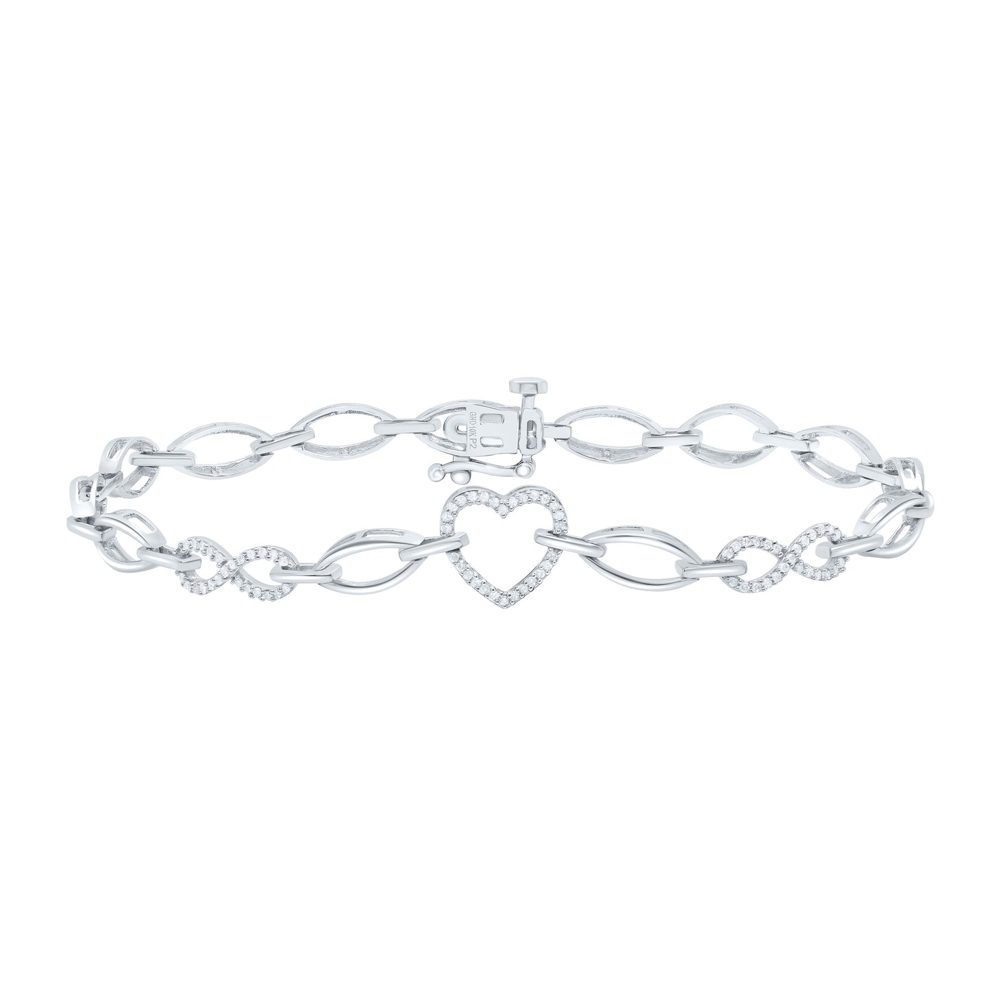 10K Yellow Or White Gold 1/6Cttw Natural Diamond Gift Ladies Heart Infinity Bracelet (7 Inch)