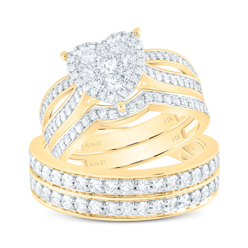 14K Yellow Gold 1 3/4Cttw Natural Diamond Heart Trio Set