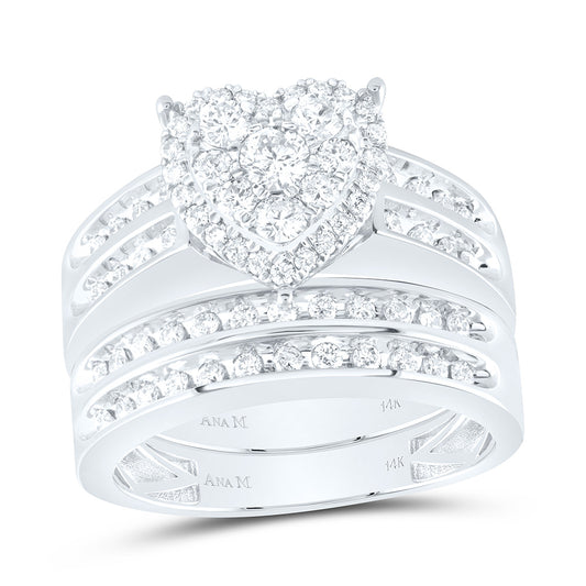 14K Yellow Or White Gold 1 3/8Cttw Natural Diamond Heart Trio Set
