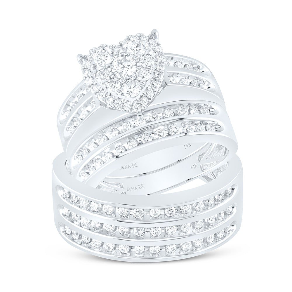 14K Yellow Or White Gold 1 3/8Cttw Natural Diamond Heart Trio Set