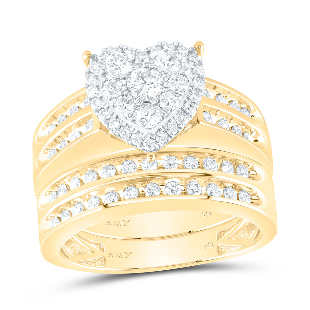 14K Yellow Or White Gold 1 3/8Cttw Natural Diamond Heart Trio Set