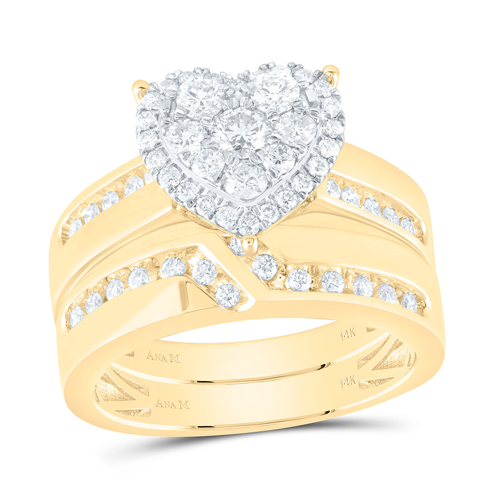 14K Yellow Gold 1Cttw Natural Diamond Heart Trio Set