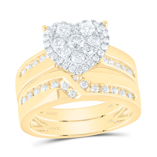 14K Yellow Gold 1Cttw Natural Diamond Heart Trio Set