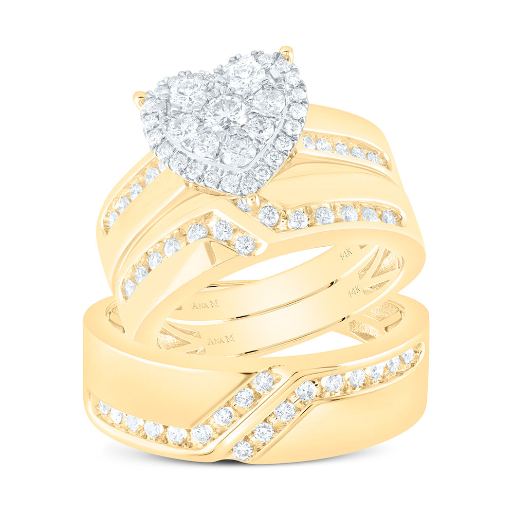 14K Yellow Gold 1Cttw Natural Diamond Heart Trio Set