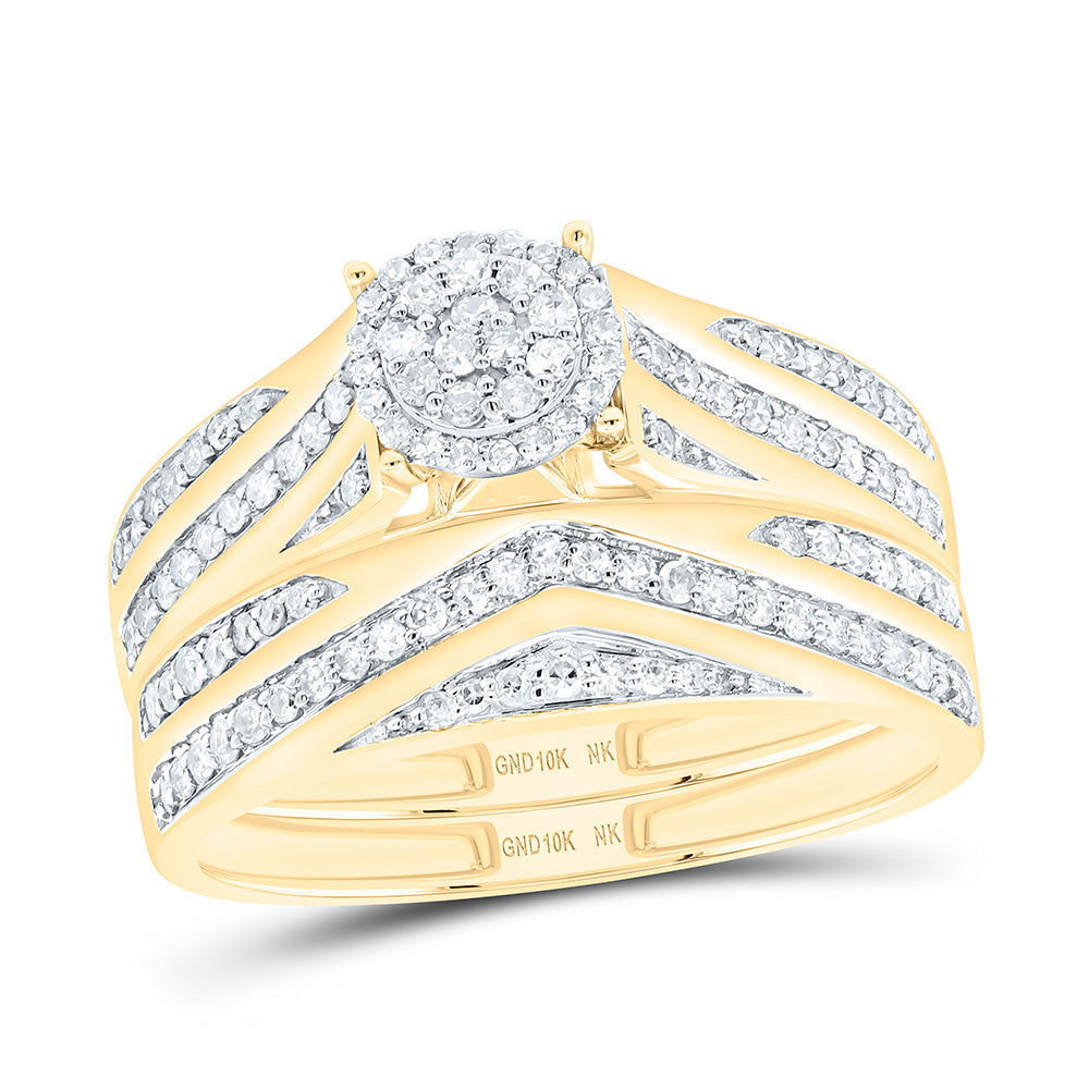 10K Yellow Or White Gold 5/8 Cttw Natural Diamond Nk Fashion Round Bridal Anniversary Wedding Engagement Band Ring Trio Set