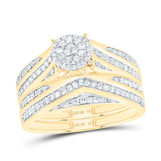 10K Yellow Or White Gold 5/8 Cttw Natural Diamond Nk Fashion Round Bridal Anniversary Wedding Engagement Band Ring Trio Set