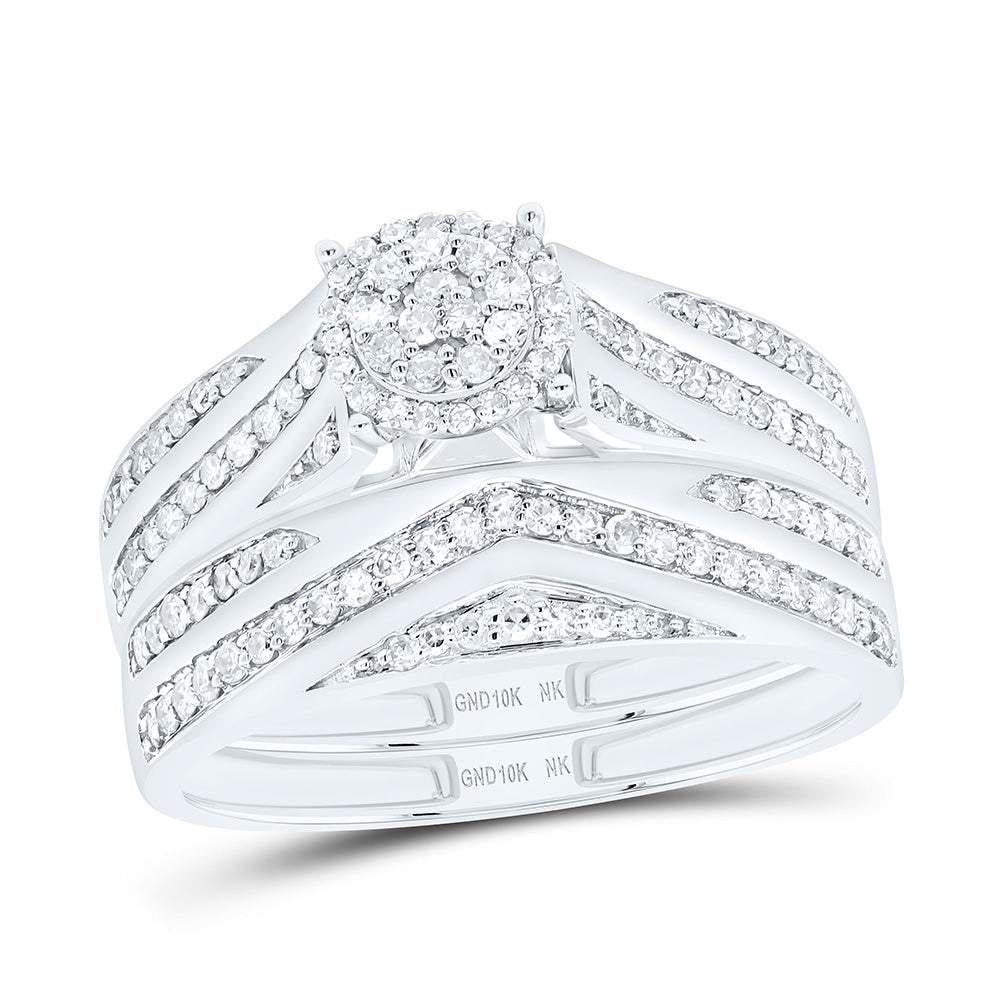 10K Yellow Or White Gold 5/8 Cttw Natural Diamond Nk Fashion Round Bridal Anniversary Wedding Engagement Band Ring Trio Set