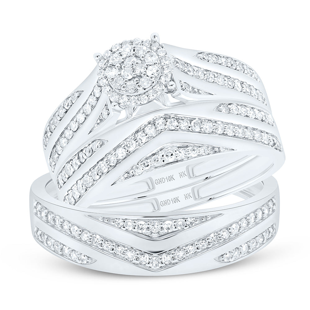 10K Yellow Or White Gold 5/8 Cttw Natural Diamond Nk Fashion Round Bridal Anniversary Wedding Engagement Band Ring Trio Set
