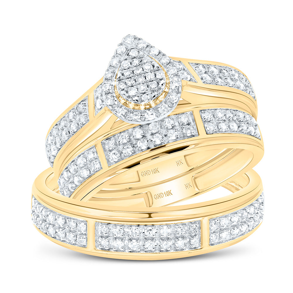 10K Yellow Or White Gold 1/2Cttw Natural Diamond Fashion Pear Trio Set