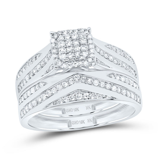 10K White Gold 5/8Cttw Natural Diamond Fashion Cushion Trio Set