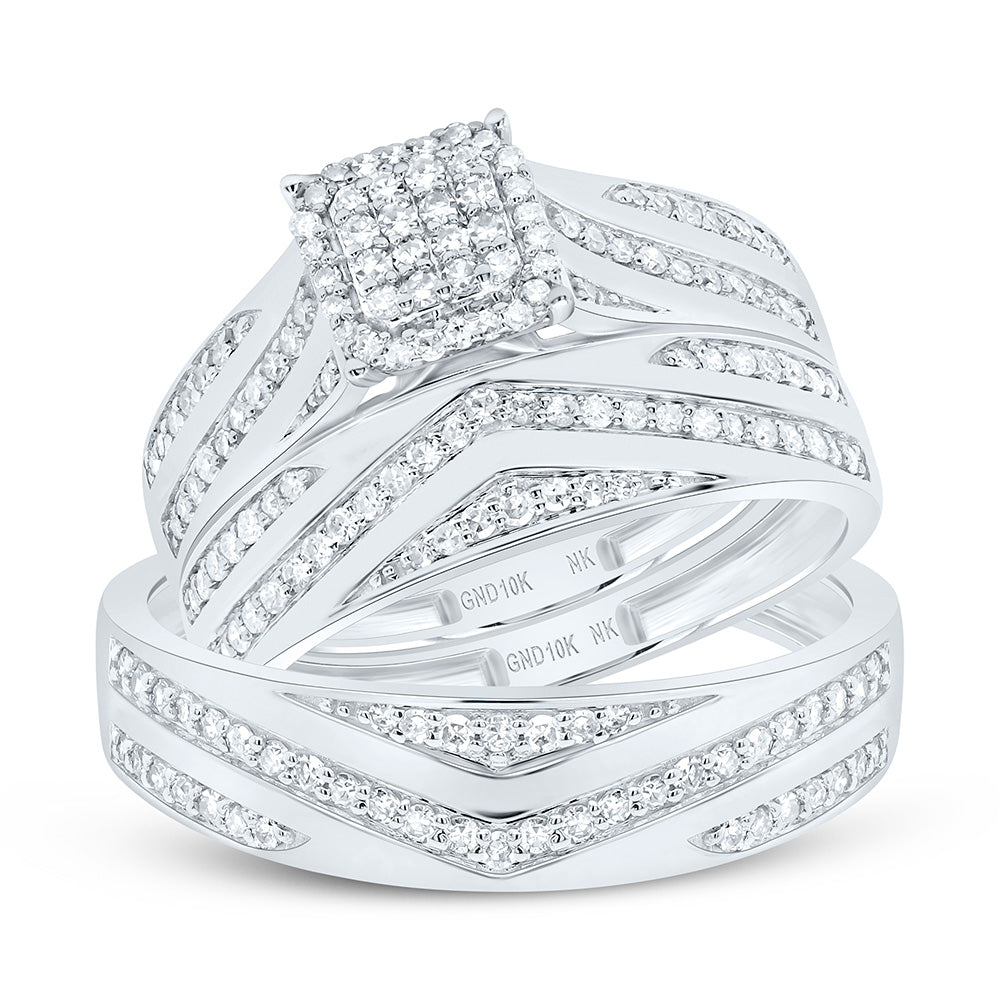 10K White Gold 5/8Cttw Natural Diamond Fashion Cushion Trio Set