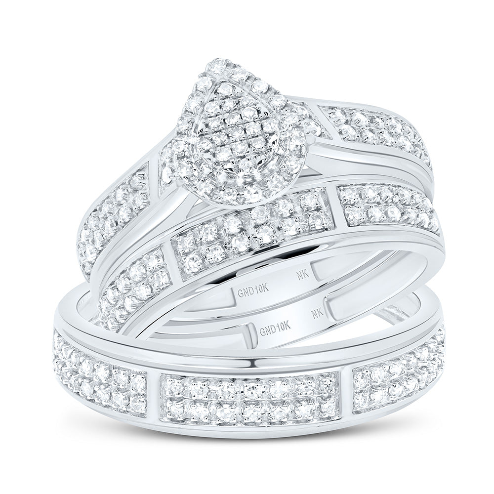 10K Yellow Or White Gold 1/2Cttw Natural Diamond Fashion Pear Trio Set