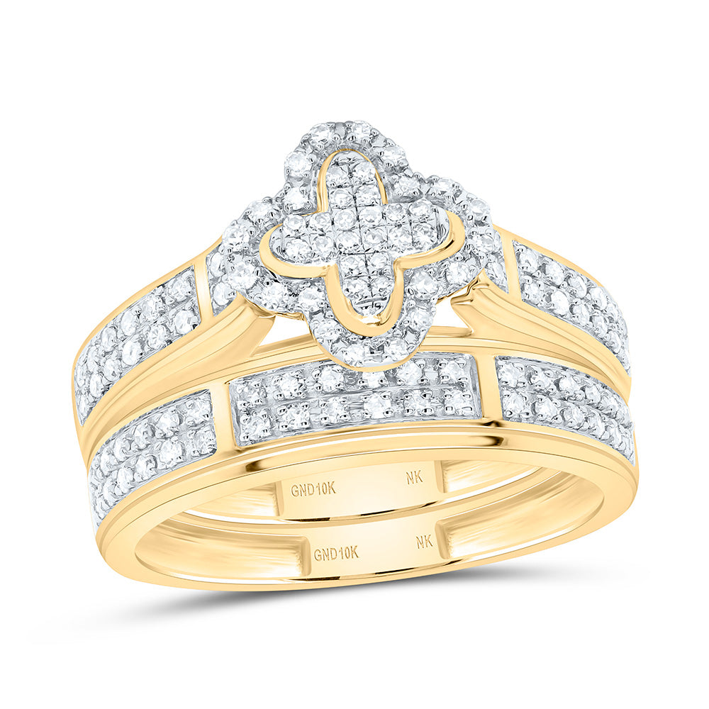 10K Yellow Gold 1/2Cttw Natural Diamond Fashion Clover Trio Set