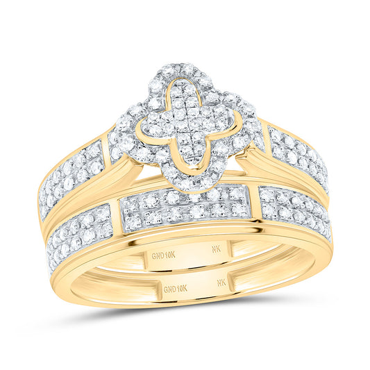 10K Yellow Gold 1/2Cttw Natural Diamond Fashion Clover Trio Set