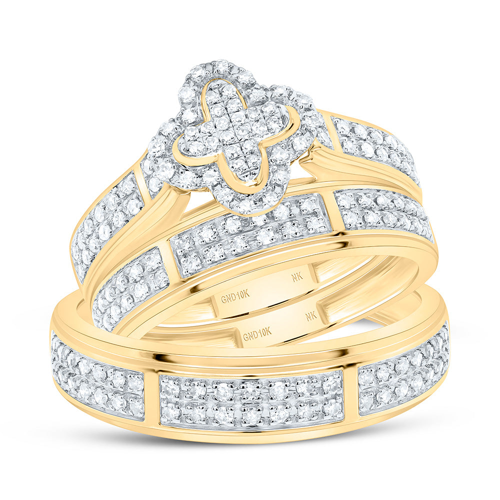 10K Yellow Gold 1/2Cttw Natural Diamond Fashion Clover Trio Set