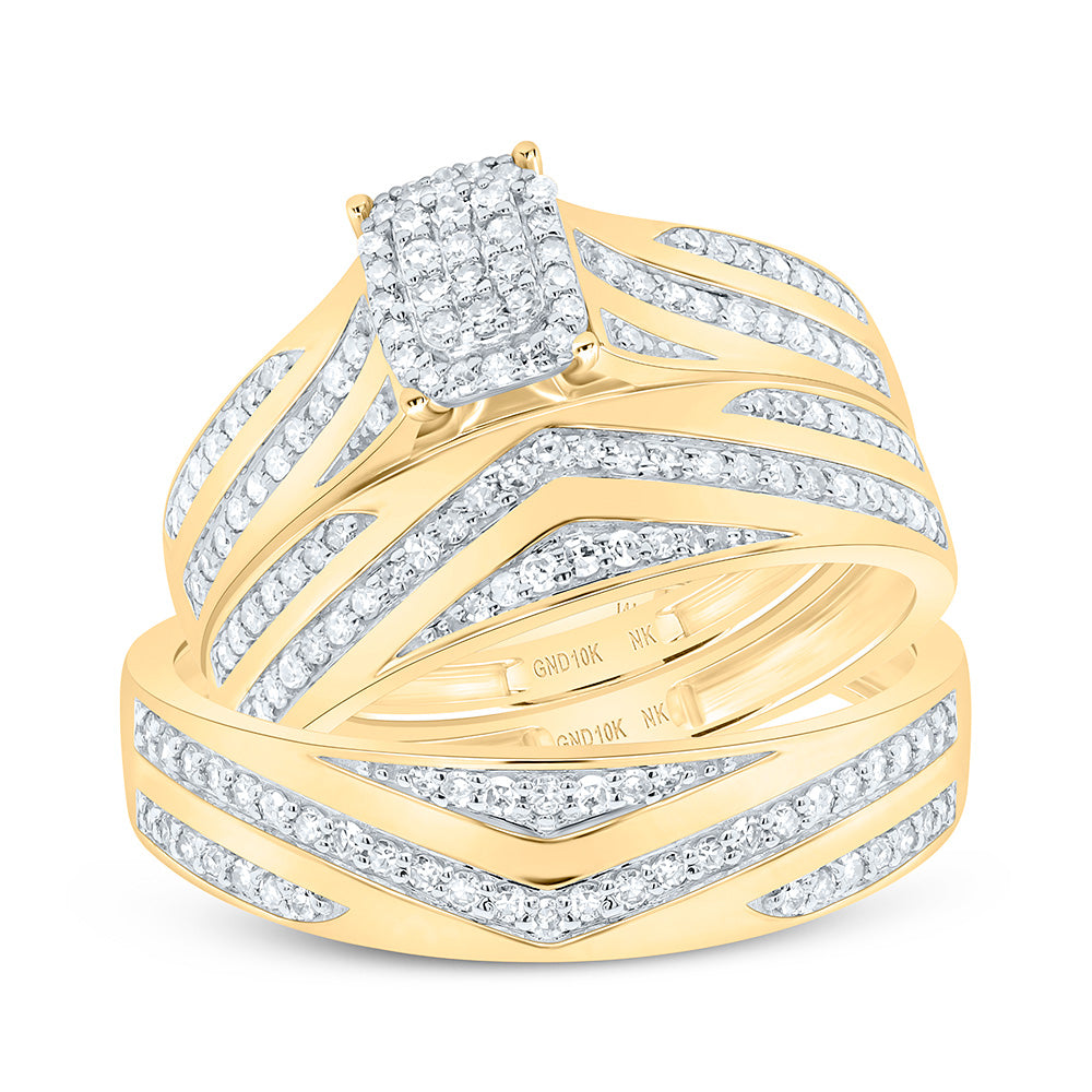 10K Yellow Or White Gold 5/8Cttw Natural Diamond Fashion Emerald Trio Set