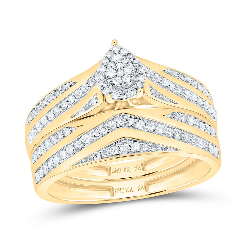 10K Yellow Or White Gold 5/8Cttw Natural Diamond Fashion Pear Trio Set