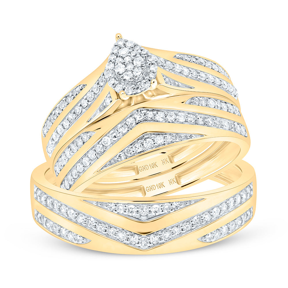 10K Yellow Or White Gold 5/8Cttw Natural Diamond Fashion Pear Trio Set