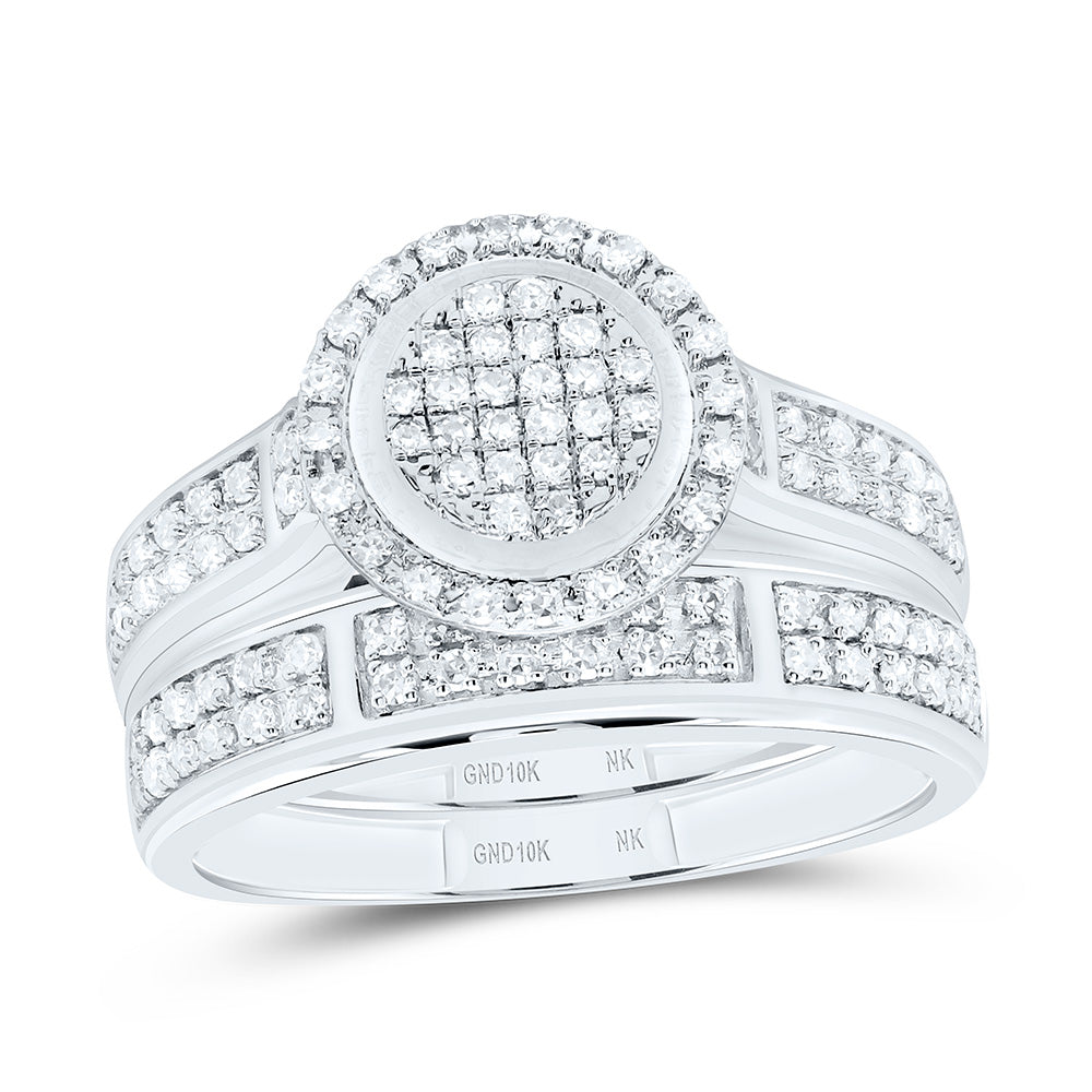 10K White Gold 5/8 Cttw Natural Diamond Nk Fashion Round Bridal Anniversary Wedding Engagement Band Ring Trio Set