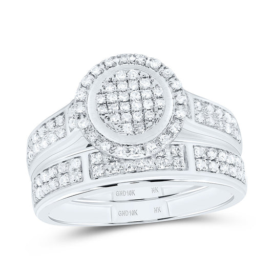 10K White Gold 5/8 Cttw Natural Diamond Nk Fashion Round Bridal Anniversary Wedding Engagement Band Ring Trio Set