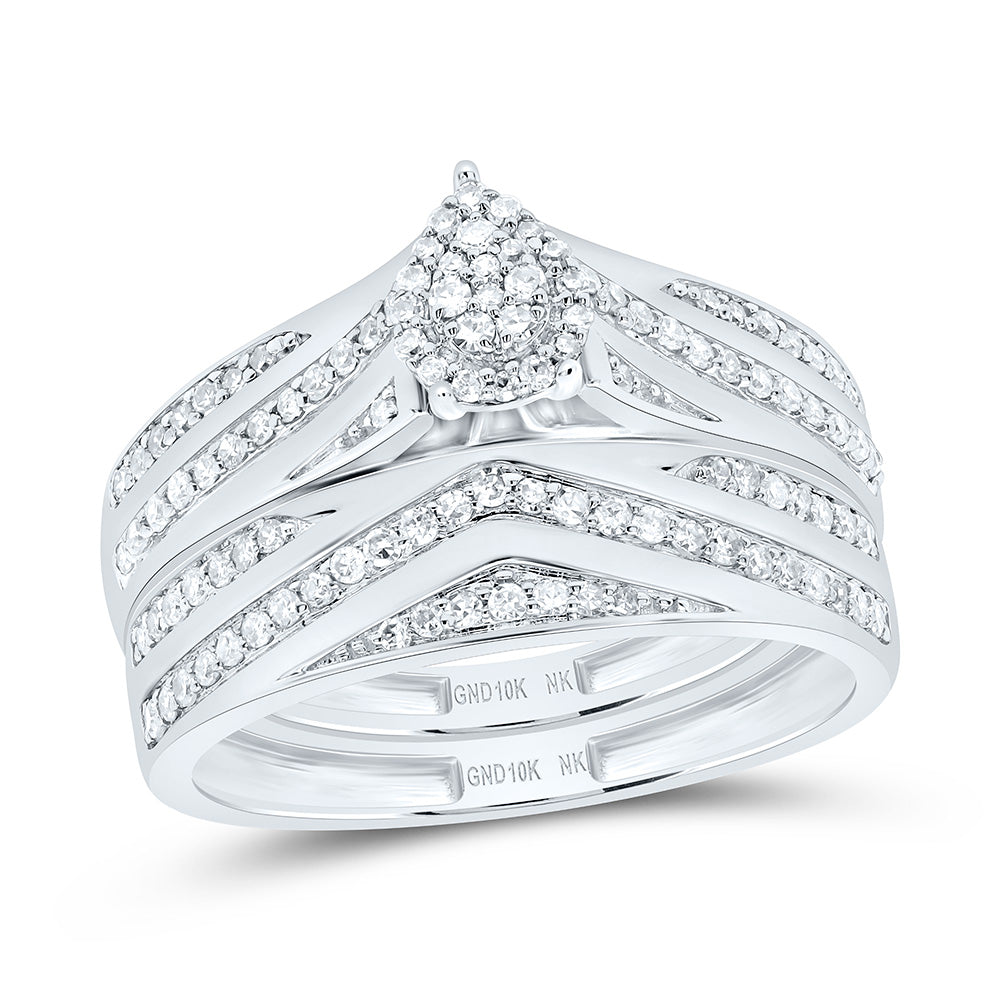10K Yellow Or White Gold 5/8Cttw Natural Diamond Fashion Pear Trio Set