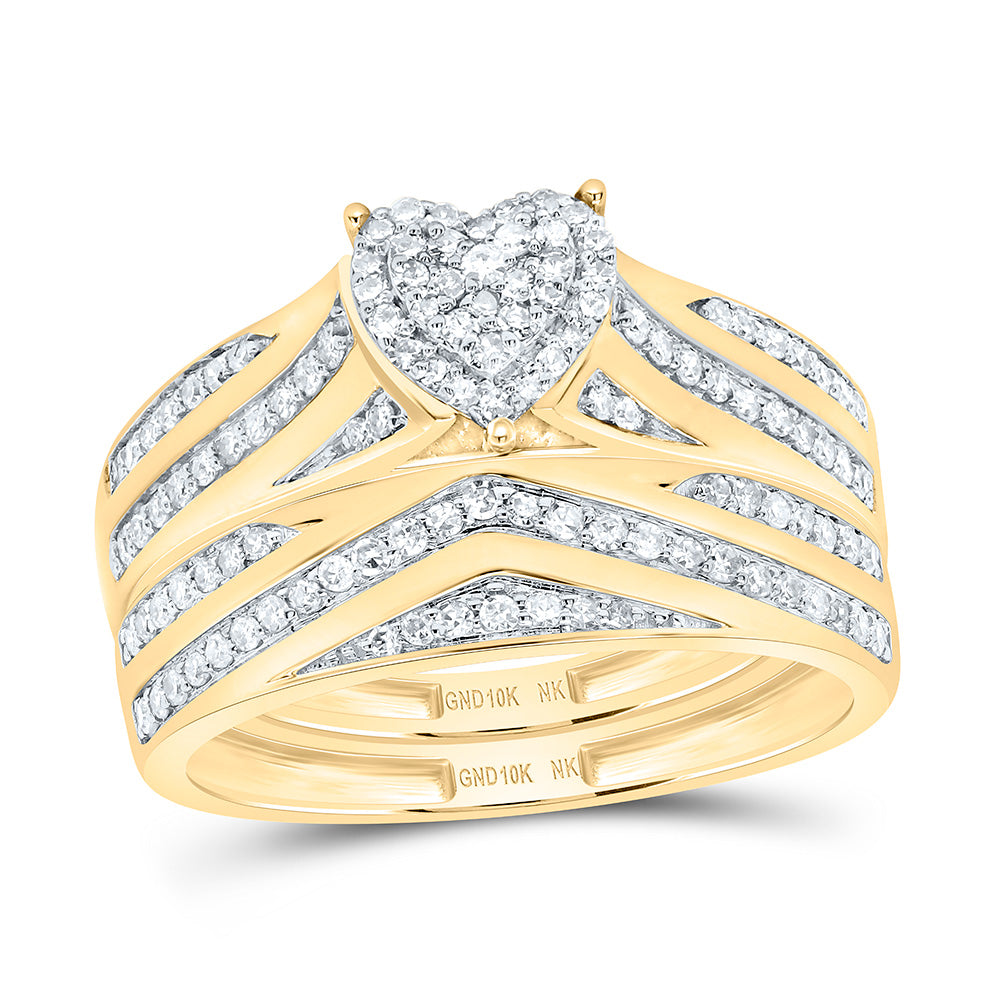 10K Yellow Or White Gold 5/8Cttw Natural Diamond Fashion Heart Trio Set