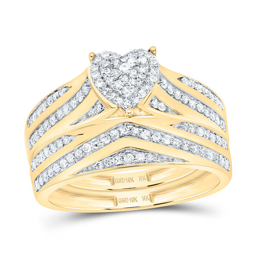 10K Yellow Or White Gold 5/8Cttw Natural Diamond Fashion Heart Trio Set