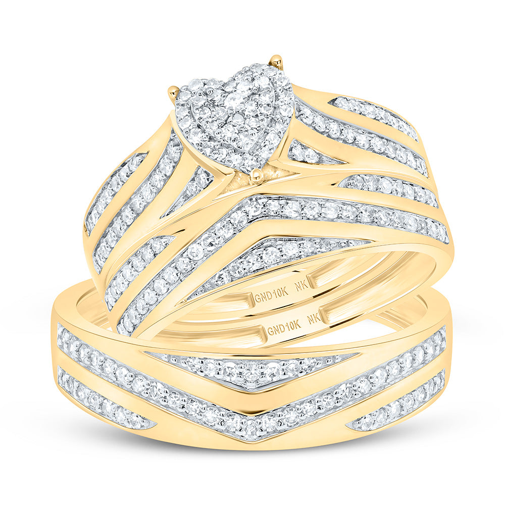 10K Yellow Or White Gold 5/8Cttw Natural Diamond Fashion Heart Trio Set
